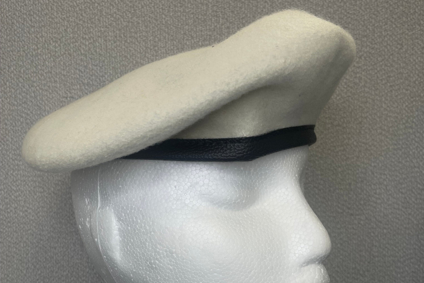 White Military Beret Unlined with Leather Sweatband