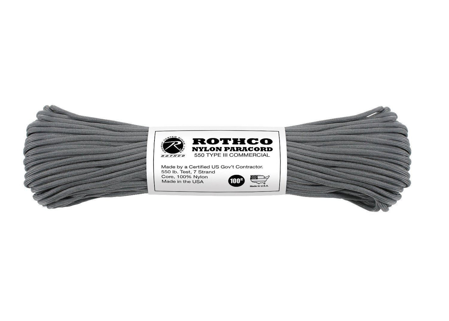 Nylon Paracord - Charcoal Grey 100ft Type III 550 lb. (5 Per Pack)