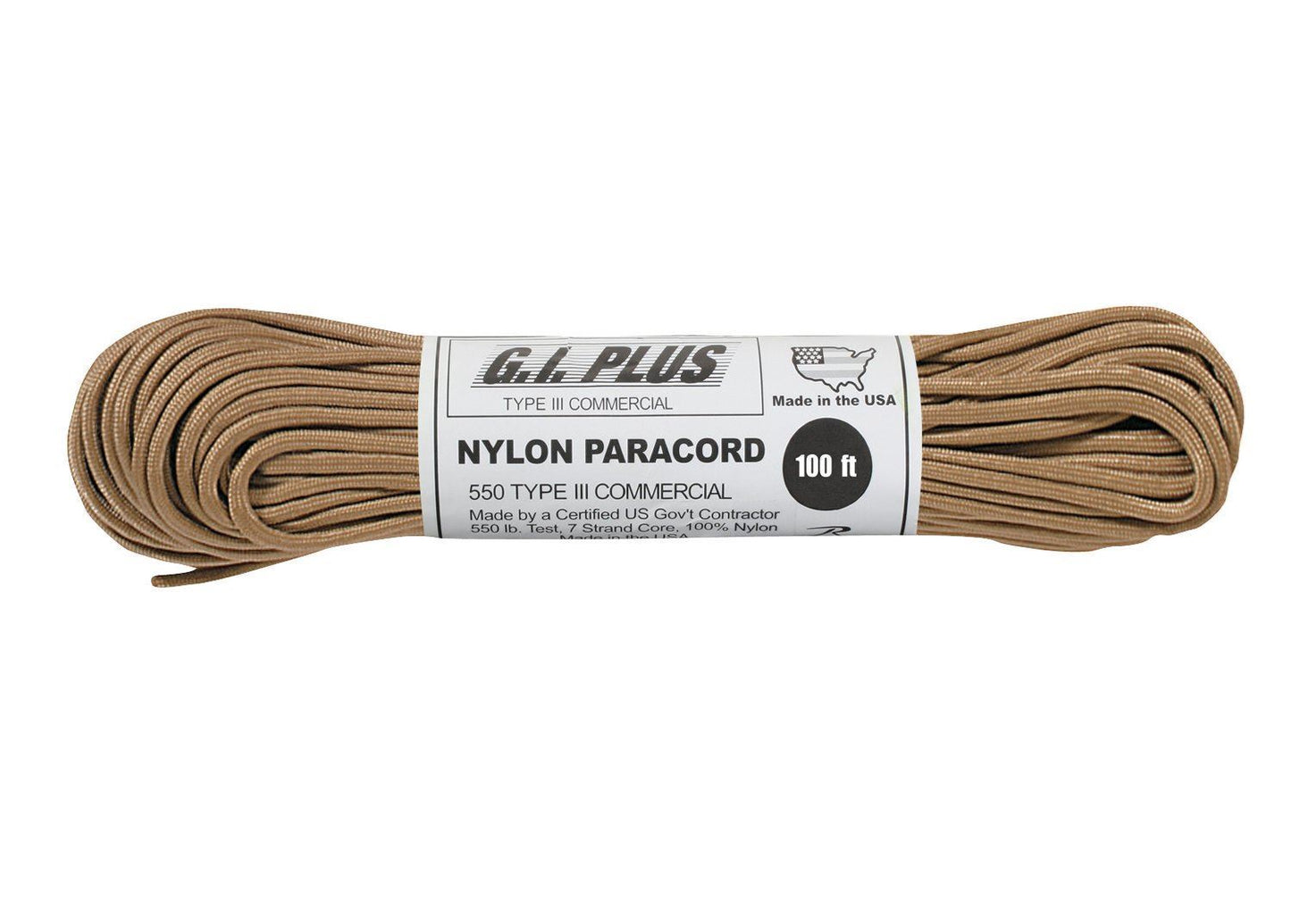 Nylon Paracord - Tan 100ft Type III 550 lb. (5 Per Pack)