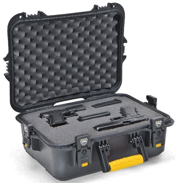 All Weather Pistol Case XL, Black with yellow latches/handles, Model # 108031