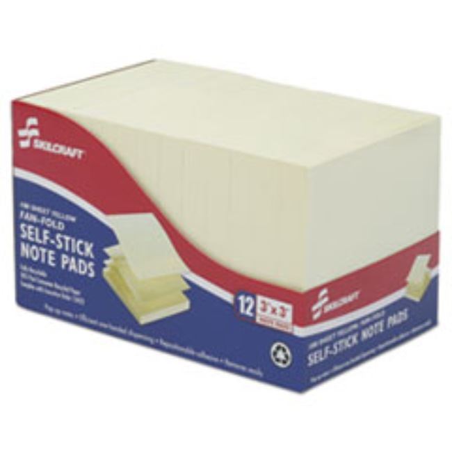 FAN-FOLD SELF-STICK NOTE PAD, 3 X 3, YELLOW, 100 SHEETS, DOZEN (5 Doz. per pack)