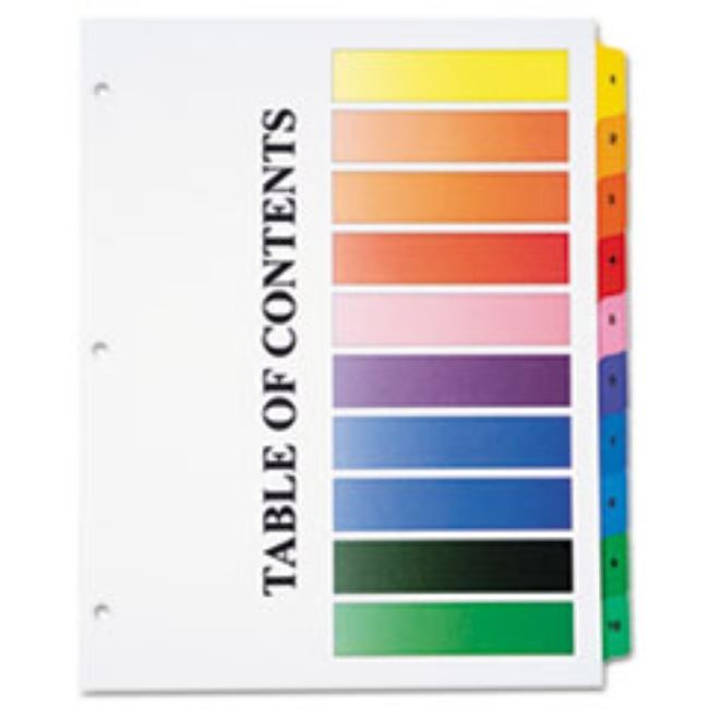 ONE-STEP INDEX SHEETS, 10-TAB, 1-10, LETTER, ASSORTED (20 SETS PER PACK)
