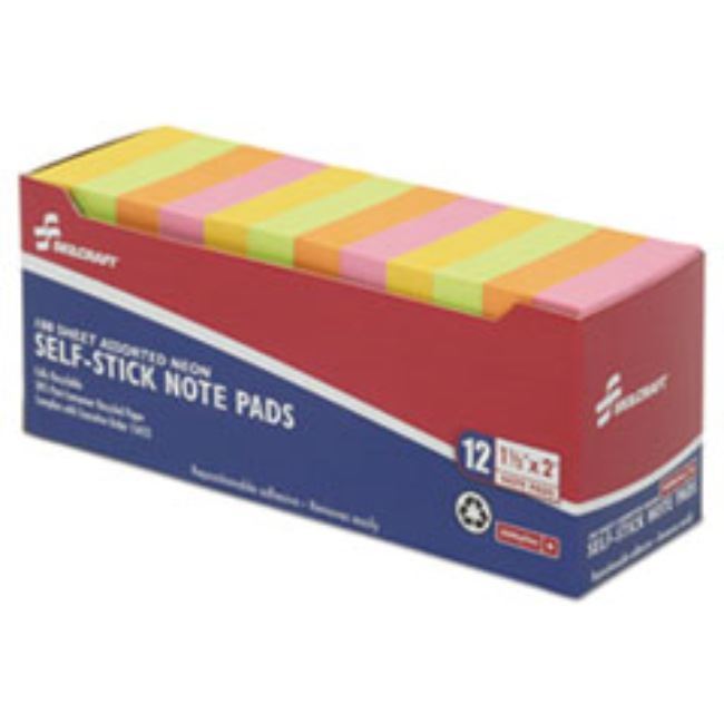 SELF-STICK NOTE PADS, 1 1/2 X 2, UNRULED, NEON, 100 SHTS, 12CT (5 DOZ. PER PACK)