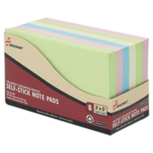 SELF-STICK NOTE PAD SET, 3 X 5 IN, UNRULED, ASSORTED COLORS (5 PER PACK)