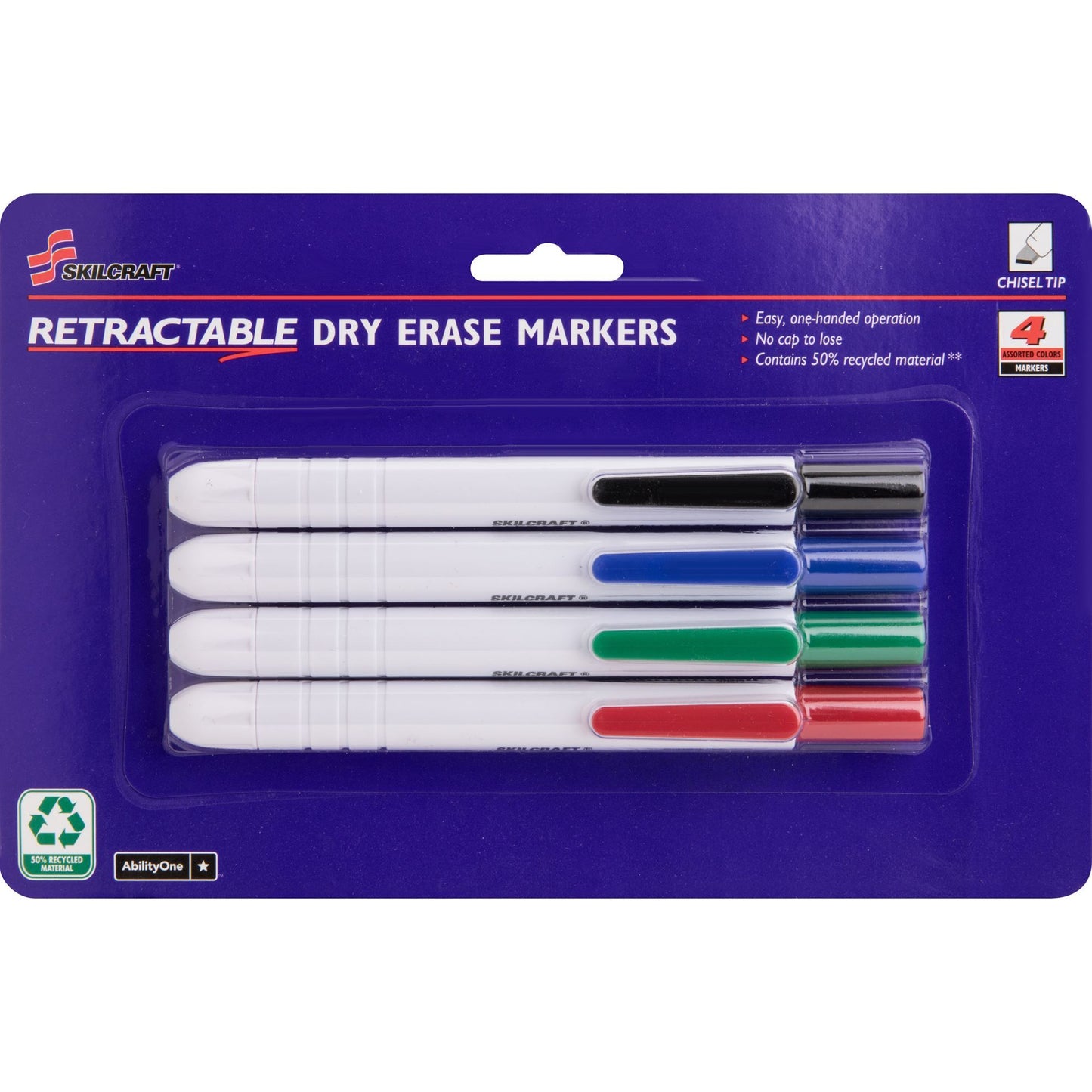 RETRACTABLE CHISEL TIP DRY ERASE MARKER, ASSORTED, 4CT/SET, (10 SETS PER PACK)