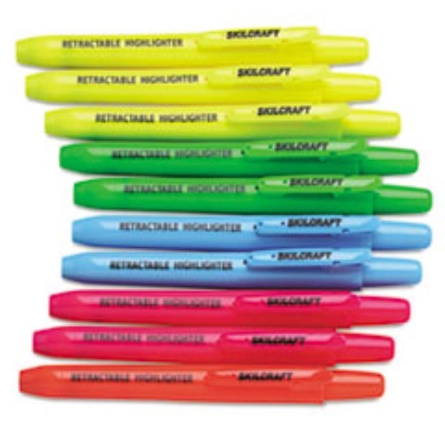 RETRACTABLE HIGHLIGHTER, CHISEL TIP, 10CT SET, (5 SETS PER PACK)