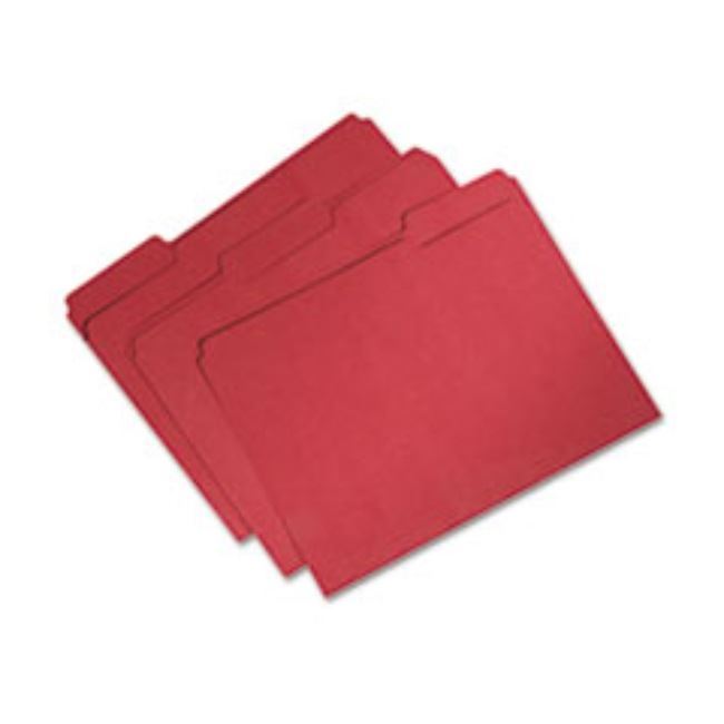 RECYCLED FILE FOLDER, 1/3 CUT, SINGLE PLY, LETTER, RED, 100CT/BOX (5 PER PACK)