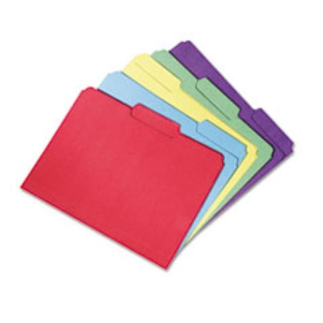 RECYCLED FOLDERS, 1/3 CUT, DOUBLE PLY, LETTER, ASSORTED, 100CT/BOX (5 PER PACK)