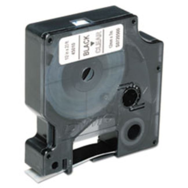 DYMO/SKILCRAFT LABEL CASSETTE, 1/2" X 23 FT, BLACK/CLEAR, (5 PER PACK)