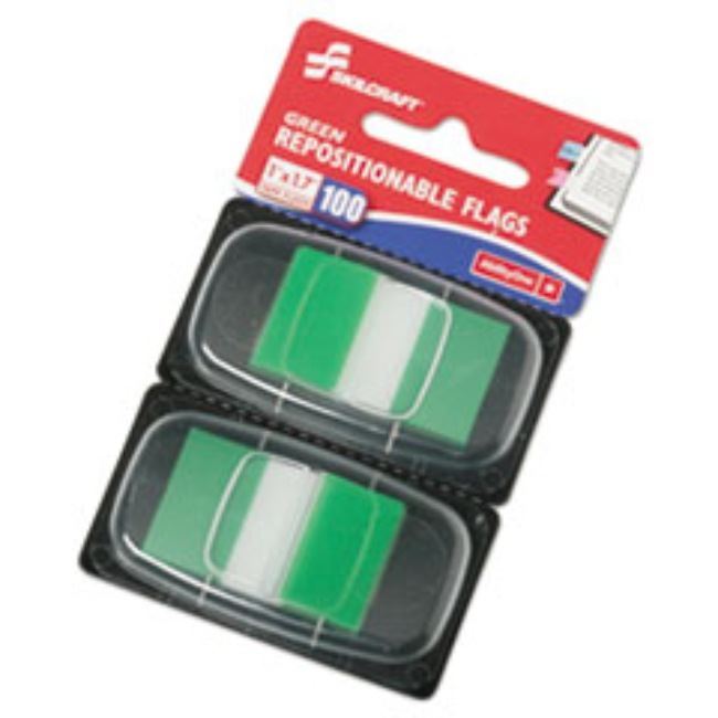 PAGE FLAGS, 1" X 1 3/4", GREEN, 100/PACK (15 packs)