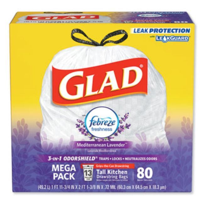 Odorshield Tall Kitchen Drawstring Bags, 13 Gal, 0.95 Mil, White, 80/Box