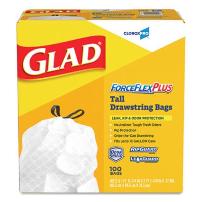 Forceflexplus Tall Kitchen Drawstring Trash Bags, 13 Gal, White, 100/Box
