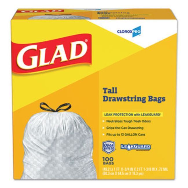 Tall Kitchen Drawstring Trash Bags, 13 Gal, 0.72 Mil, Gray, 100/Box
