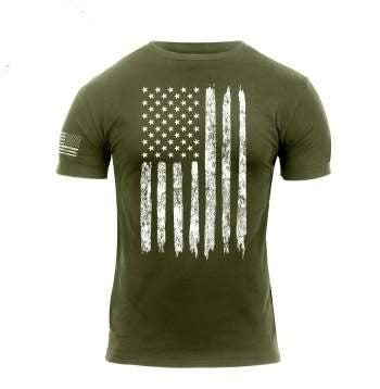 Rothco Distressed US Flag Athletic Fit T-Shirt-Olive Drab