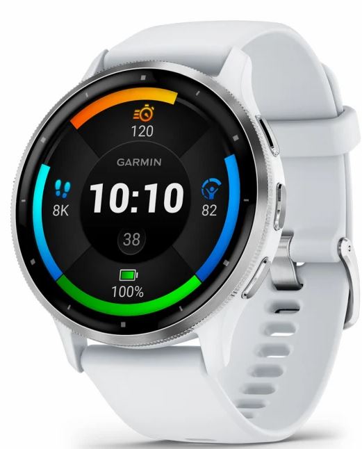 Venu® 3 Silver Stainless Steel Bezel with Whitestone Case and Silicone Band