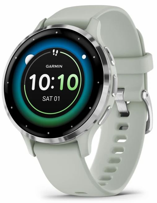 Venu 3S Silver Stainless Steel Bezel with Sage Gray Case and Silicone Band
