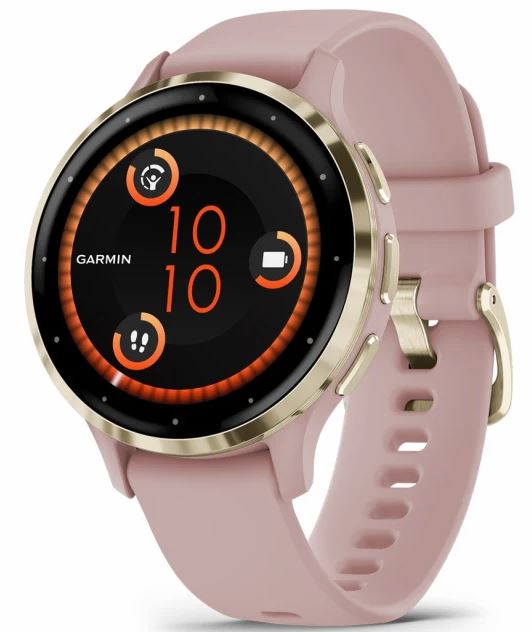 Venu 3S Soft Gold Stainless Steel Bezel with Dust Rose Case and Silicone Band