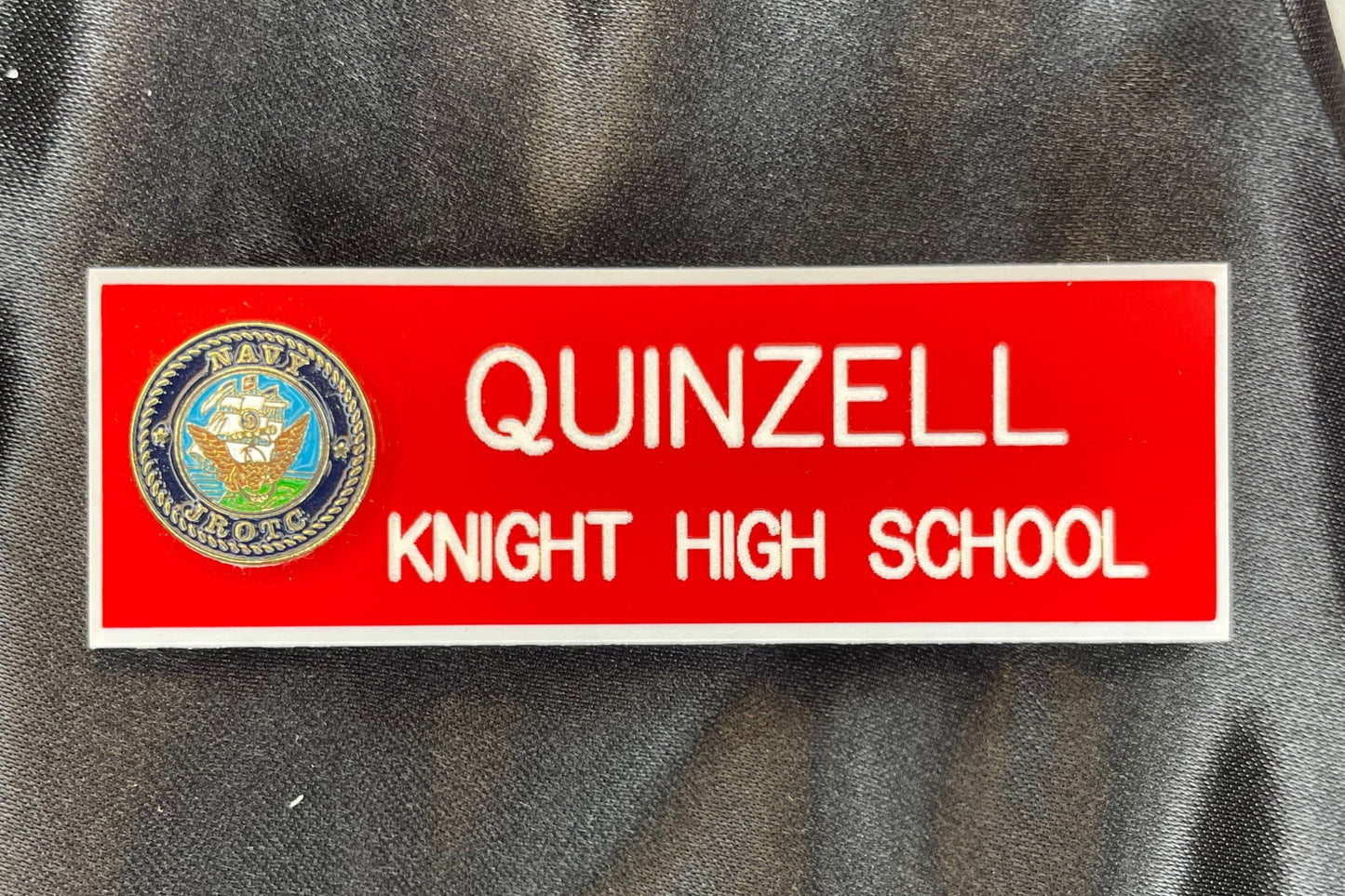 Red Navy Nameplate W- Emblem 2 Line (1" x 3")