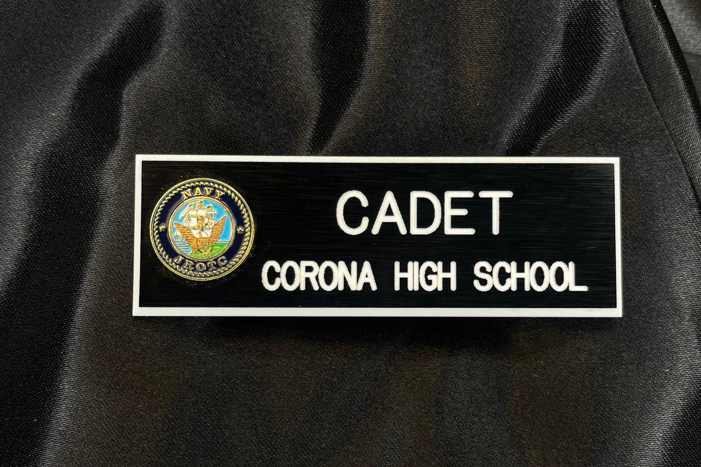 Navy Nameplate W- Emblem 2 Line (1" x 3")