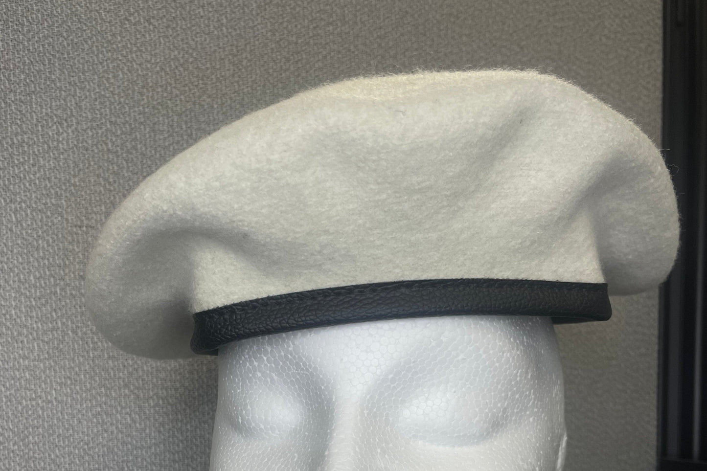 White Military Beret, Lined w- Leather Sweatband