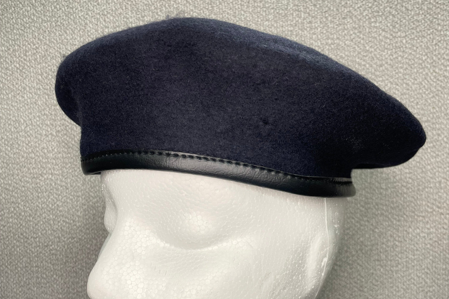 Navy Blue Military Beret, Lined w- Leather Sweatband