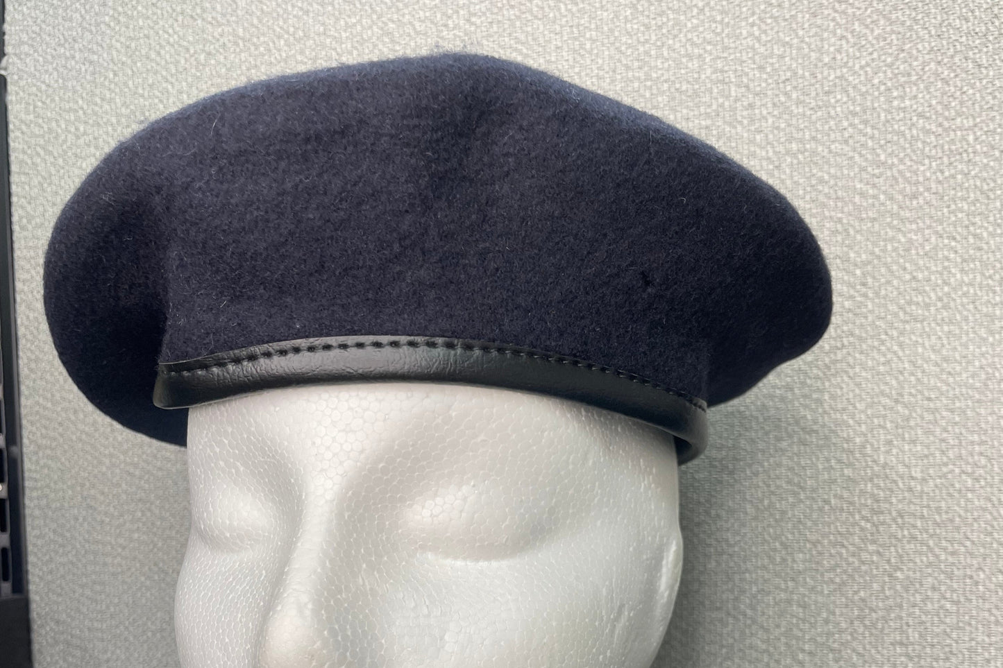 Navy Blue Military Beret, Lined w- Leather Sweatband