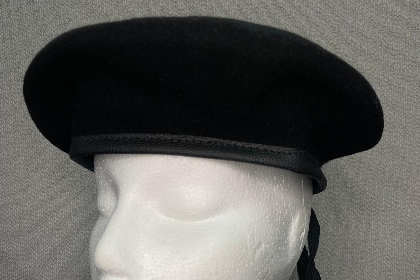 Black Military Beret Unlined with Leather Sweatband