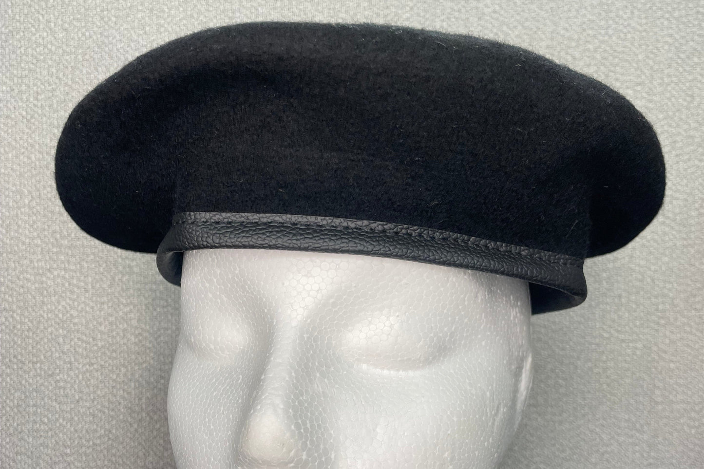 Black Military Beret, Lined w- Leather Sweatband