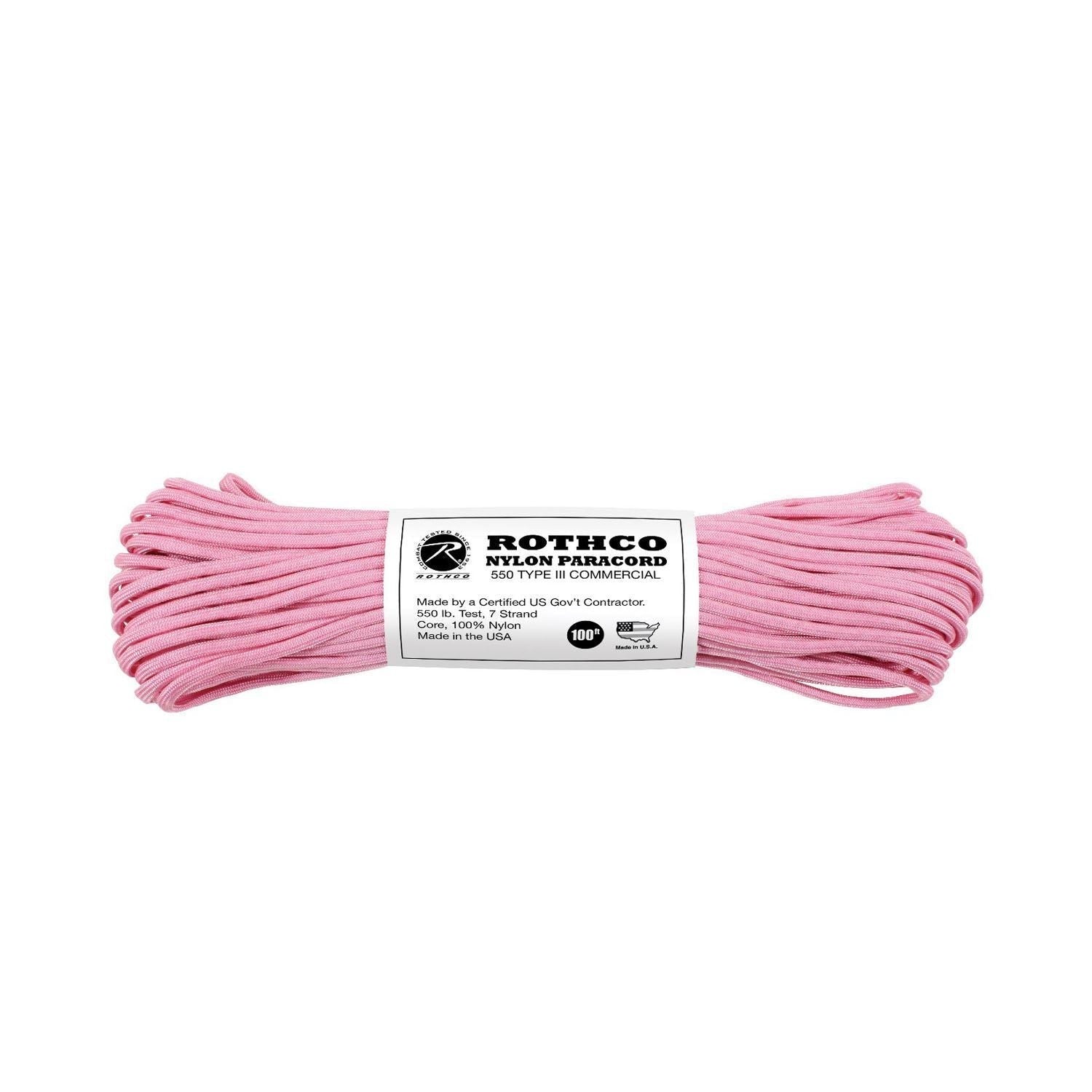 Nylon Paracord - Rose Pink 100ft Type III 550 lb. (5 Per Pack)