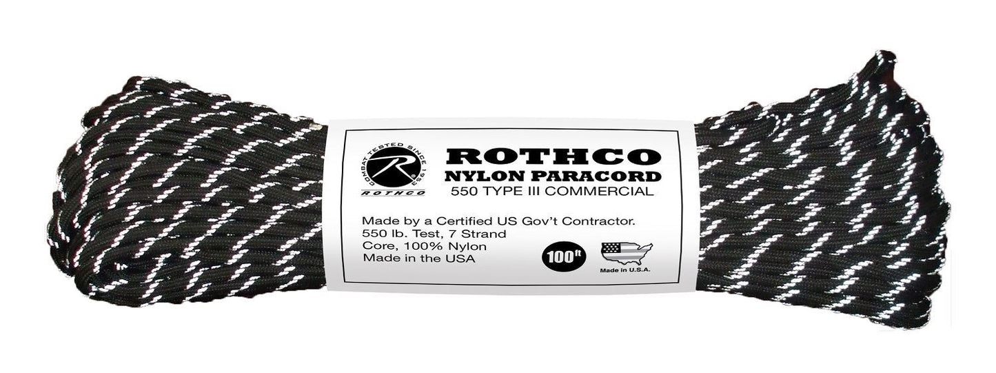 Nylon Paracord Type III 550 LB 100 FT Color : Black / Reflective (1 per pack)