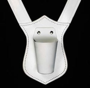 Single Flag Carrier, White Leather Harness, Plastic Cup, Nickel Buckle