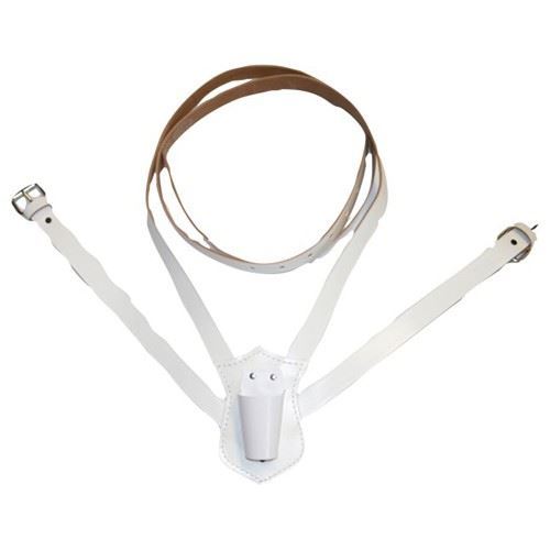 Double Flag Carrier, White Leather Harness, Plastic Cup, Nickel buckles