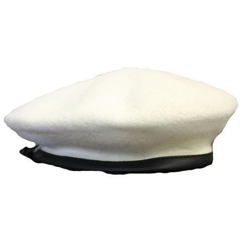 White Military Beret, Lined w/ Leather Sweatband