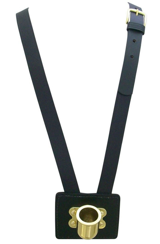 Single Flag Carrier, Black Leather Harness, Brass Cup, Nickel Buckle