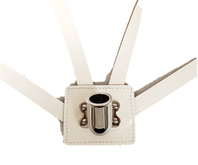 Double Flag Carrier, White Leather Harness, Nickel Cup & Buckles