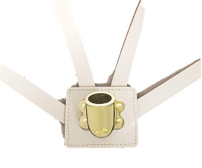 Double Flag Carrier, White Leather Harness, Brass Cup & Buckles