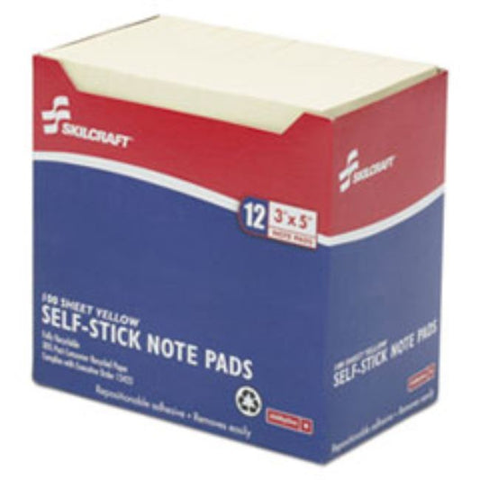 SELF-STICK NOTE PADS, 3 X 5, UNRULED, YELLOW, 100 SHEETS (5 Dozen per pack)
