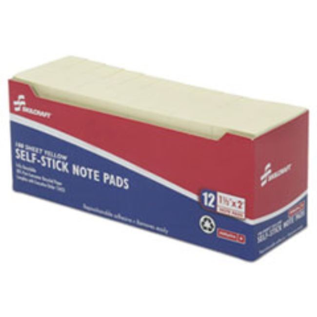 SELF-STICK NOTE PADS, 1 1/2X2, UNRULED, YELLOW, 100 SHTS (10 doz. per pack)
