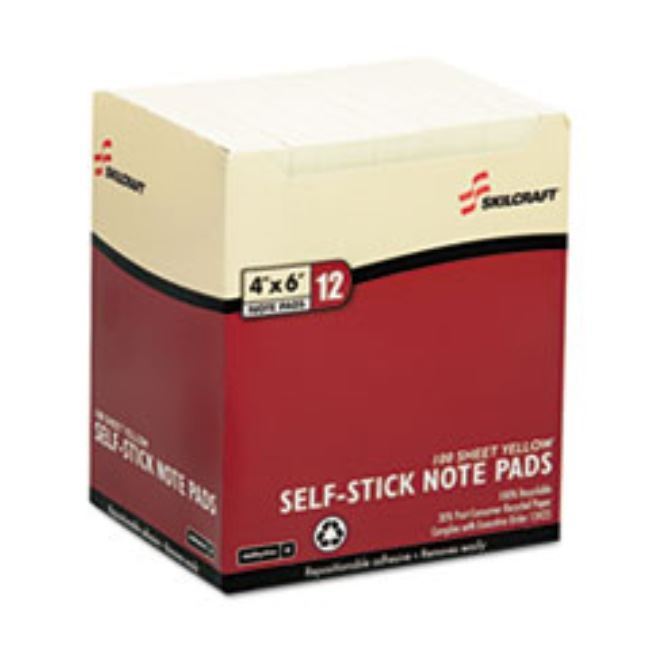 SELF-STICK NOTE PADS, 4" X 6", UNRULED, YELLOW, 100 SHEETS  (5 Doz./pack)