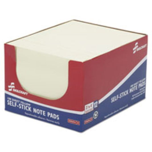 SELF-STICK NOTE PADS, 3 X 4, UNRULED, YELLOW, 100 SHEETS, DOZEN (5 Doz per pack)