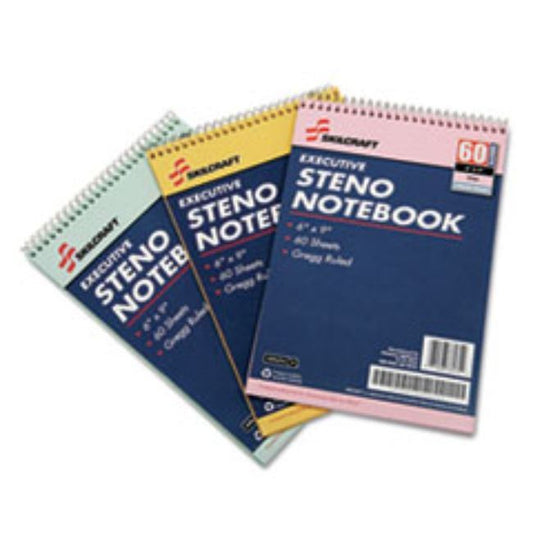 STENO PAD, GREGG RULE 6 X 9, GOLD/GREEN/PINK, 60 SHEETS, 3 CT. PACK (5 PER PACK)