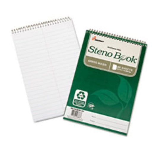 RECYCLED STENO BOOK, GREGG RULE, 6 X 9, WHITE, 60 SHEETS, 6/PK, (5 PER PACK)