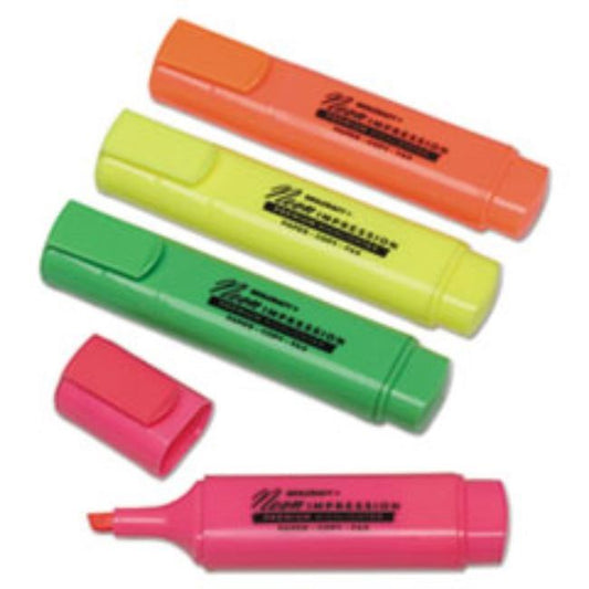 FLAT FLUORESCENT HIGHLIGHTER, CHISEL TIP, 4/SET (10 sets per pack)