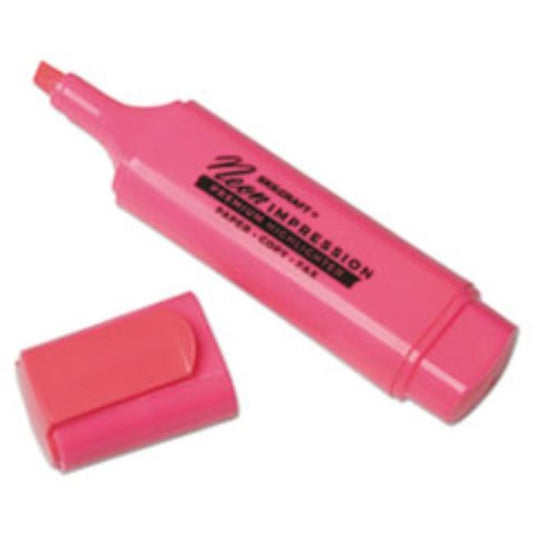 FLAT FLUORESCENT HIGHLIGHTER, CHISEL TIP, PINK, DOZEN.  (5 per pack)