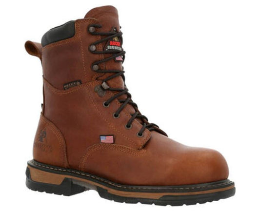 ROCKY IRONCLAD USA MADE STEEL TOE WATERPROOF WORK BOOTS, BROWN