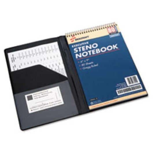 VINYL STENO PAD HOLDER, VINYL/FOAM, 6" X 9", 80 PAGE, BLACK (5 PER PACK)