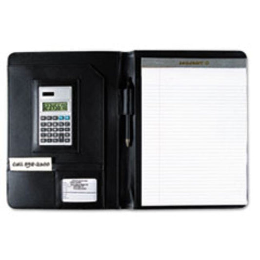 BLACK LEATHER LOOK PORTFOLIO, SOLAR CALCULATOR/WRITING PAD/PEN (5 PER PACK)