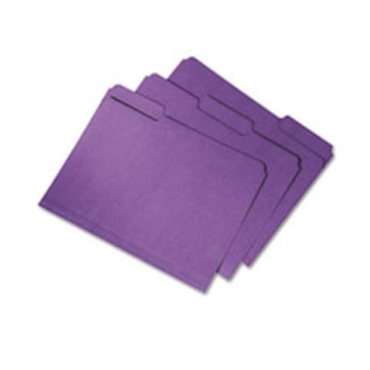 RECYCLED FILE FOLDERS, 1/3 CUT DOUBLE PLY LTR, PURPLE, 100CT/BOX (5 PER PACK)