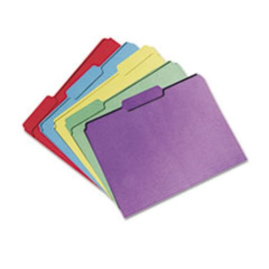 RECYCLED FOLDER, 1/3 CUT, SINGLE PLY, LETTER, ASSORTED, 100CT/BOX (5 PER PACK)