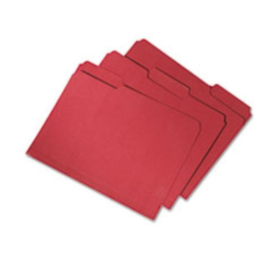RECYCLED FILE FOLDERS, 1/3 CUT, DOUBLE PLY, LETTER, RED, 100CT/BOX (5 PER PACK)